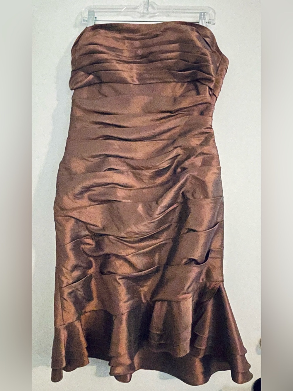 Mon Cheri Bronze Ruched Cocktail Dress 12 Wedding Guest Bridesmaid Mother of the